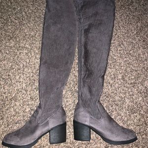 Grey taupe thigh high boots